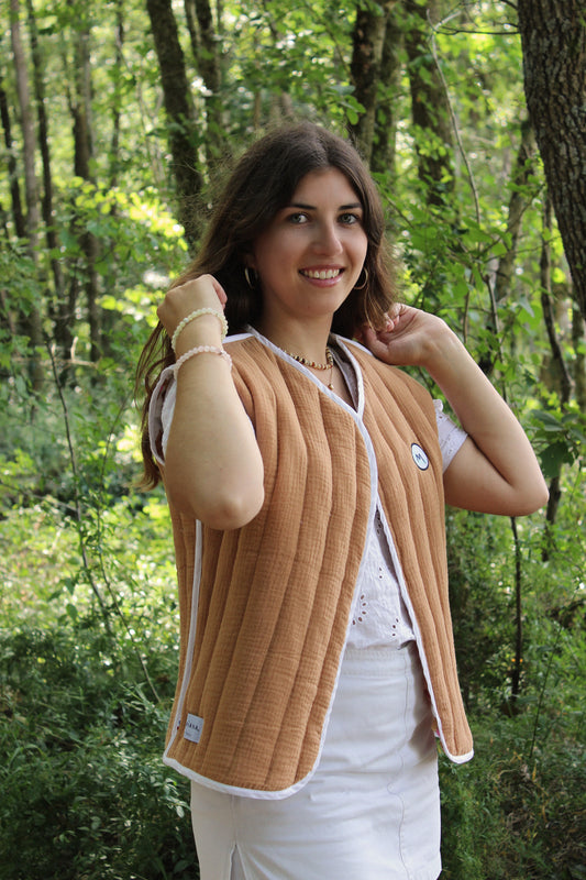 Veste sans manches matelassée - Léopard écru / camel