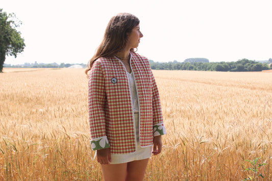 Veste matelassée - Fleuri XL vert / carreaux orange