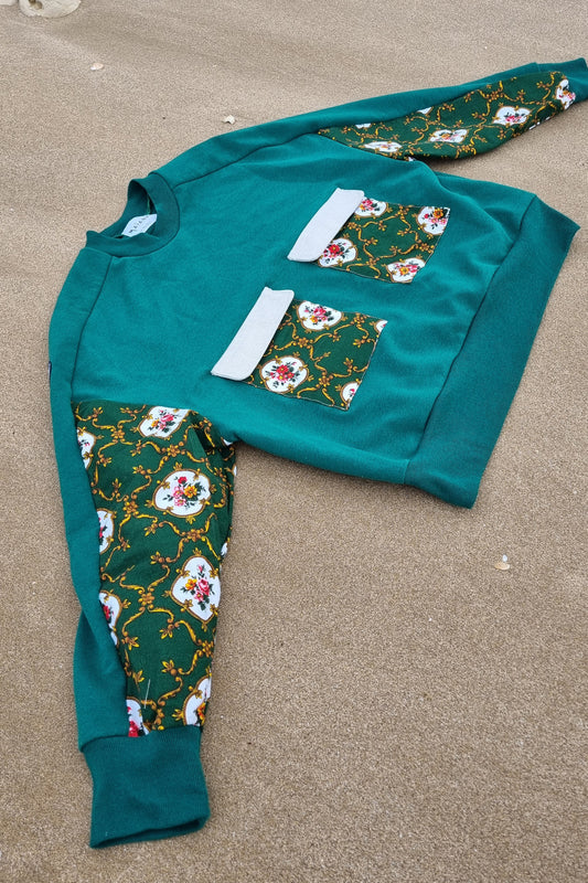 Sweat-shirt Marguerite - vert- fleurs et dorure