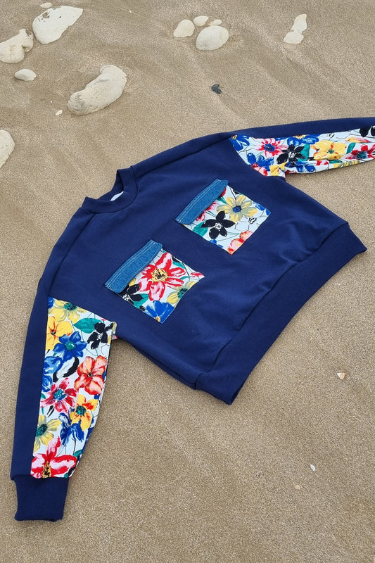 Sweat-shirt Marguerite - marine- fleurs colorées