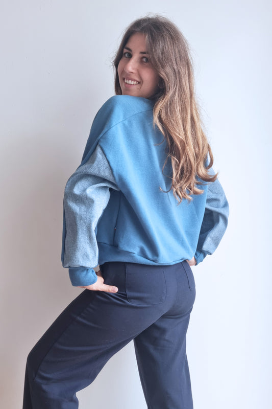 Sweat-shirt Marguerite - bleu - jean et fleurs