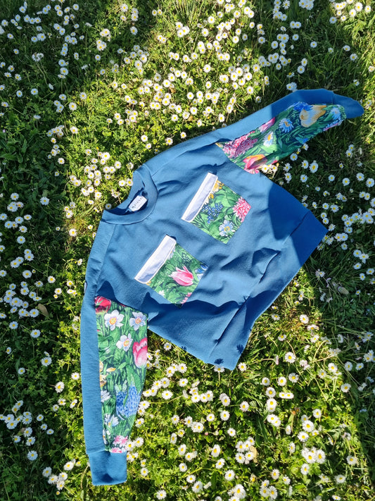 Sweat-shirt Marguerite - bleu - fleuri