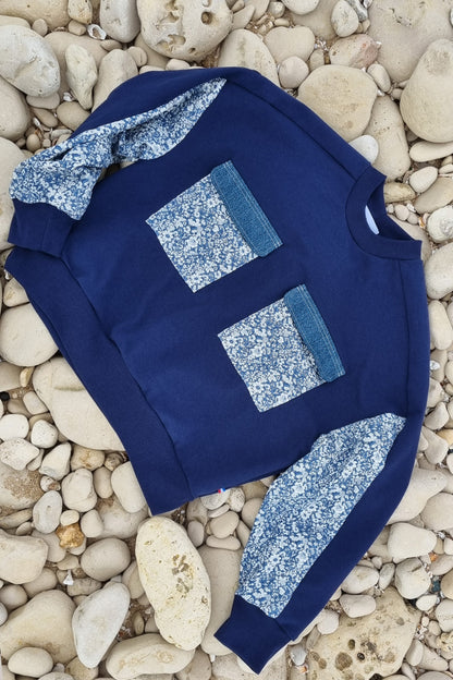 Sweat-shirt Marguerite - marine- fleurs bleu
