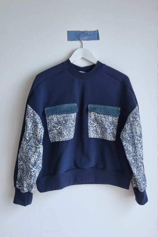 Sweat-shirt Marguerite - marine- fleurs bleu