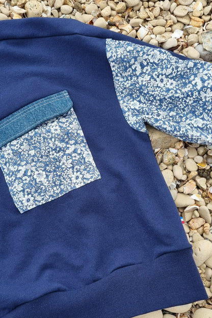 Sweat-shirt Marguerite - marine- fleurs bleu