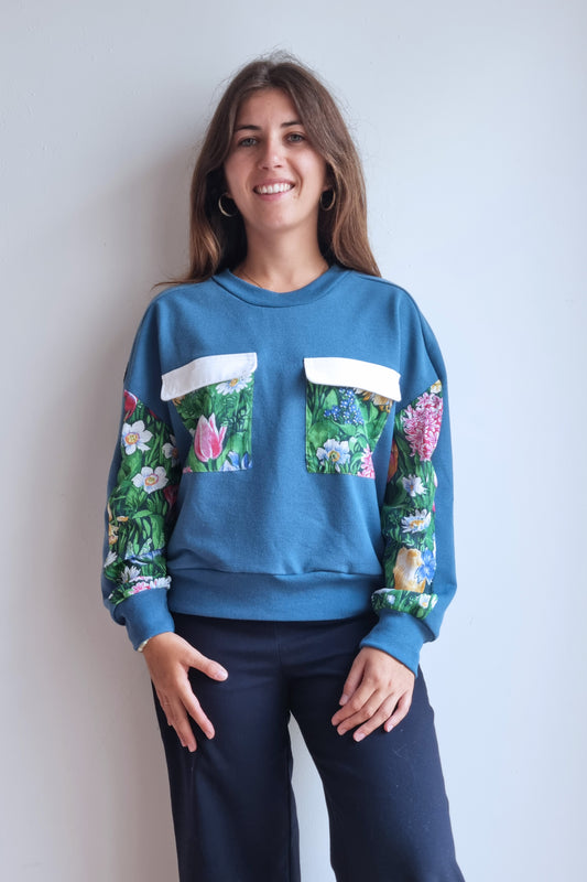 Sweat-shirt Marguerite - bleu - fleuri