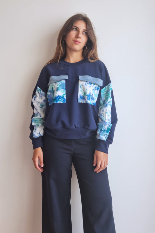 Sweat-shirt Marguerite - marine- tie dye